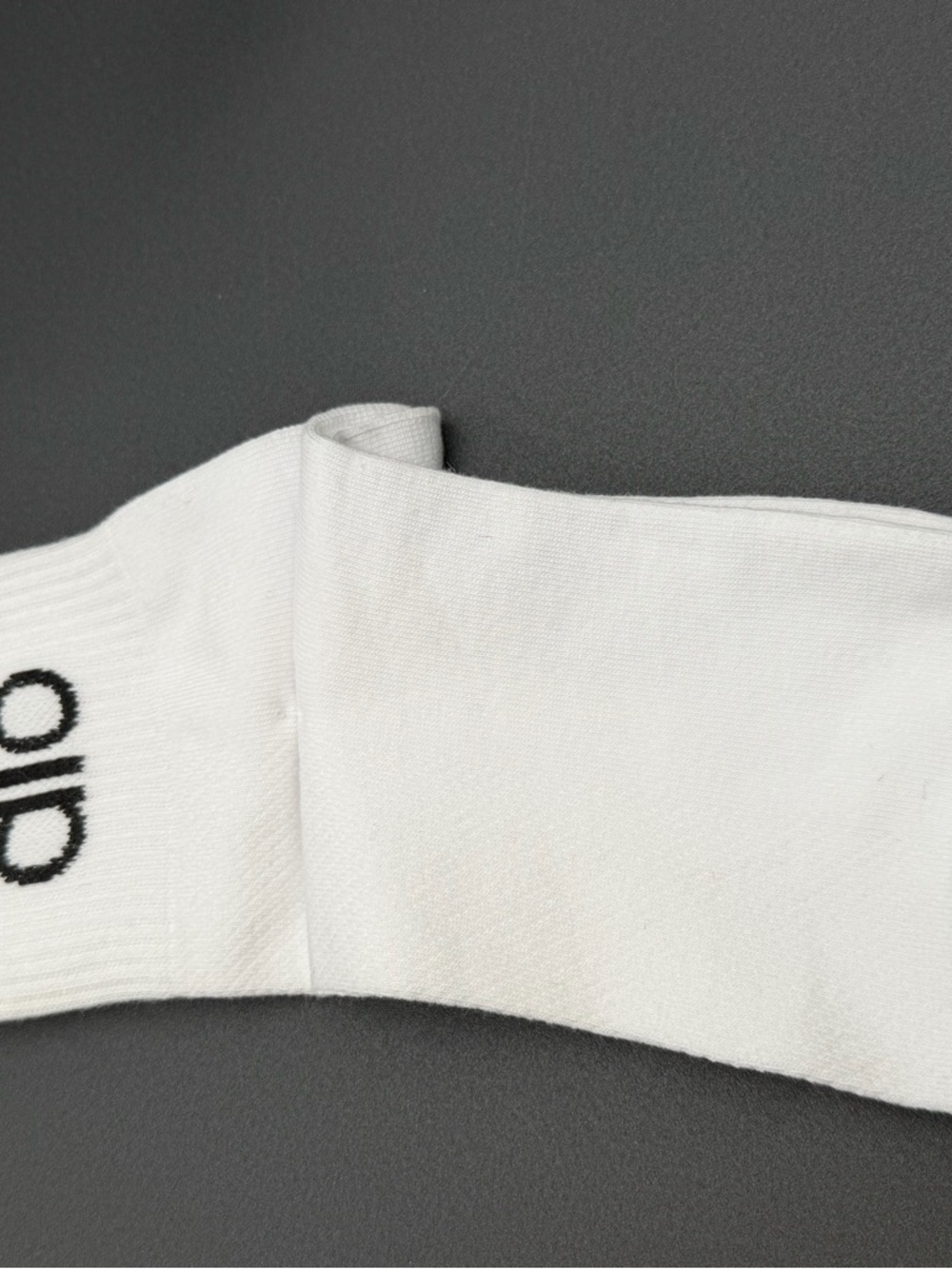 ALO Yoga White Crew Socks with Black Stripe and Logo - Picture 2 of 3